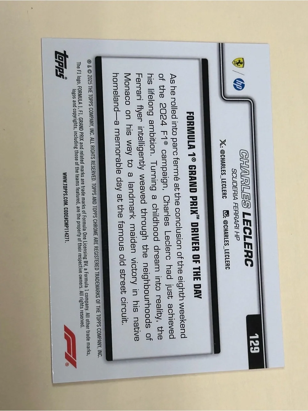 Charles Leclerc Grand Prix 2024 Pink Holo Racing Card